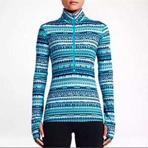 NIKE | PRO Dri Fit 8 Bit Print Half Zip Pullover Long Sleeve Top Women’s Size M